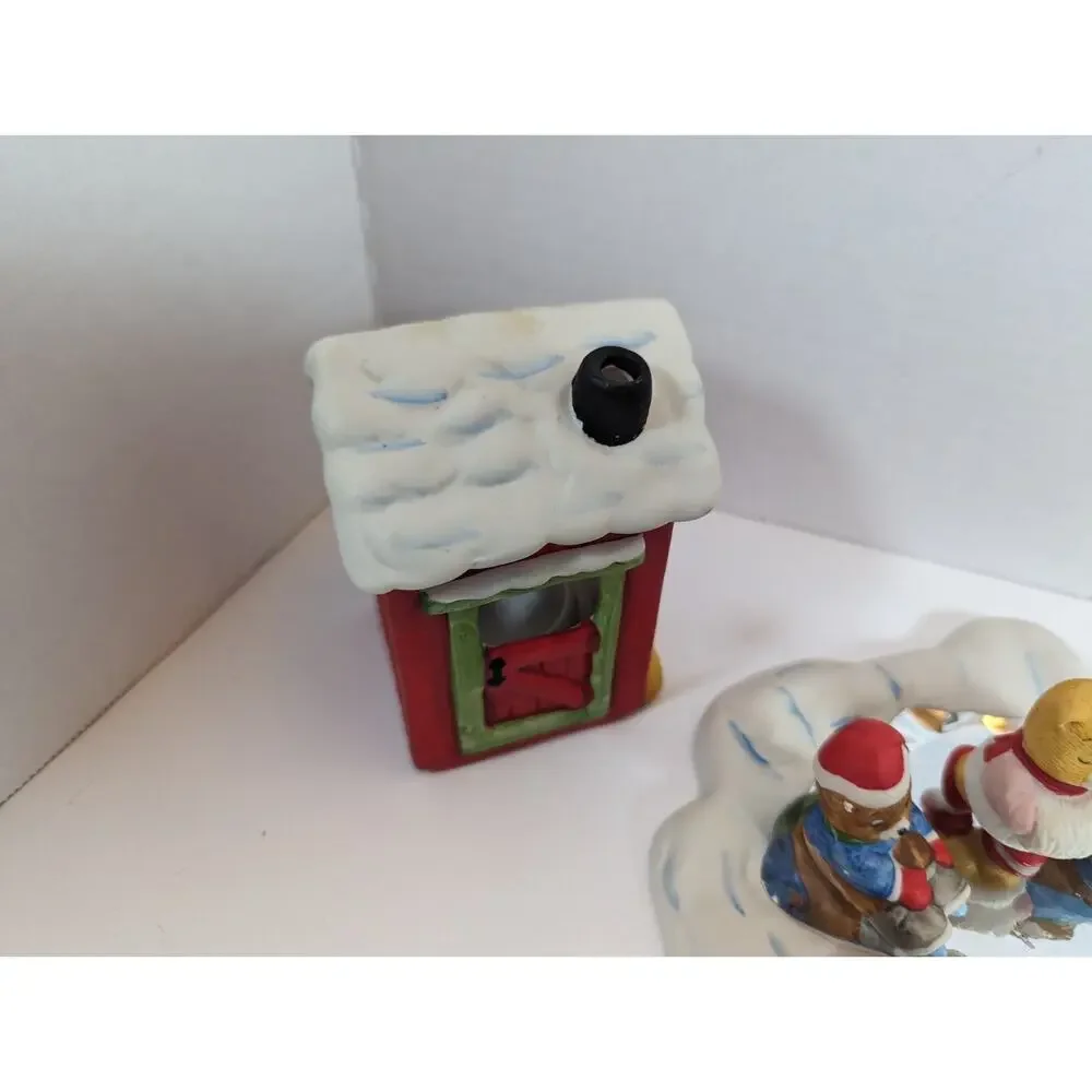 CHRISTMAS BEARS SKATING PARTY TEA LIGHT BY JASCO #107 ORIGINAL BOX HAND PAINTED